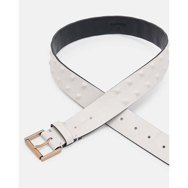 Allsaints Australia Womens Lara Leather Cover Studded Belt White/Brass AU05-436